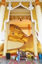 Photography glid cover Reclining Buddha with gold leaf at Wat Ras Prakorngthum Nonthaburi Thailand Royalty Free Stock Photo